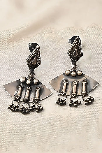 White Finish Tribal Dangler Earrings In Sterling Silver