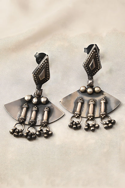 White Finish Tribal Dangler Earrings In Sterling Silver
