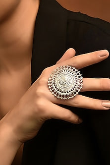 White Finish Tribal Ring In Sterling Silver