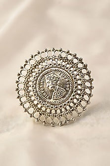 White Finish Tribal Ring In Sterling Silver