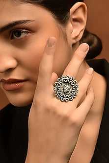 White Finish Tribal Ring In Sterling Silver