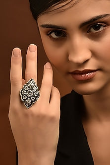 White Finish Tribal Ring In Sterling Silver