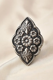 White Finish Tribal Ring In Sterling Silver