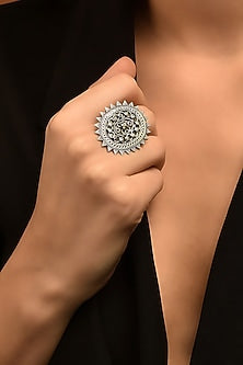 White Finish Tribal Ring In Sterling Silver