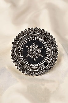 White Finish Temple Tribal Ring In Sterling Silver
