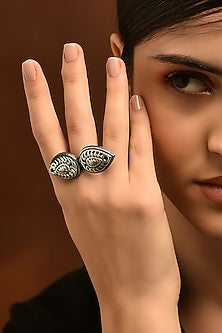 White Finish Temple Tribal Ring In Sterling Silver