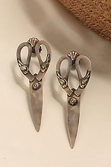 White Finish Temple Tribal Dangler Earrings In Sterling Silver