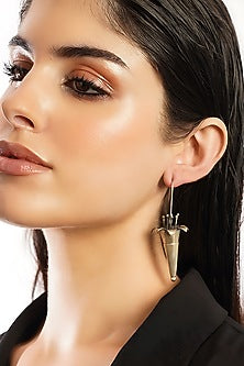 White Finish Temple Tribal Dangler Earrings In Sterling Silver