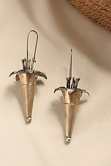White Finish Temple Tribal Dangler Earrings In Sterling Silver