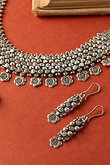 White Finish Tribal Necklace Set In Sterling Silver