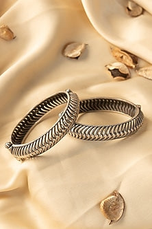 White Finish Temple Bangles In Sterling Silver (Set Of 2)