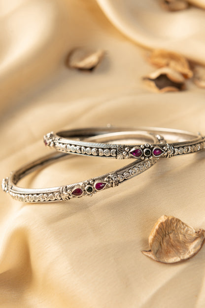White Finish Temple Bangles In Sterling Silver (Set Of 2)