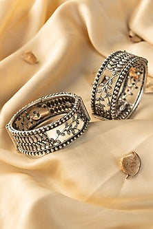 White Finish Temple Bangles In Sterling Silver (Set Of 2)