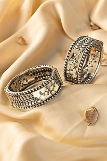 White Finish Temple Bangles In Sterling Silver (Set Of 2)