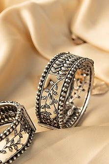 White Finish Temple Bangles In Sterling Silver (Set Of 2)