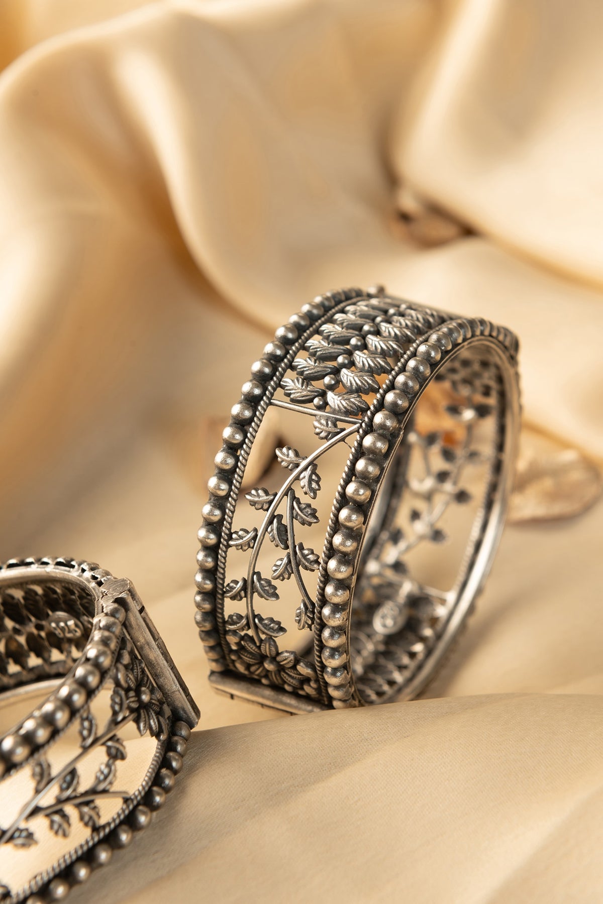White Finish Temple Bangles In Sterling Silver (Set Of 2)