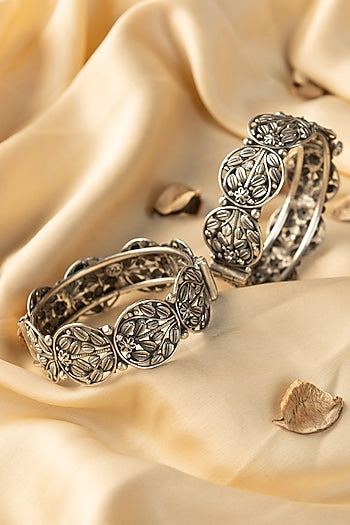 White Finish Temple Bangles In Sterling Silver (Set Of 2)