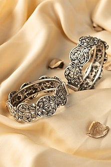 White Finish Temple Bangles In Sterling Silver (Set Of 2)