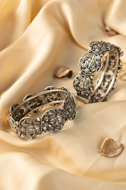 White Finish Temple Bangles In Sterling Silver (Set Of 2)