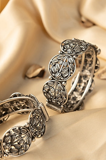 White Finish Temple Bangles In Sterling Silver (Set Of 2)