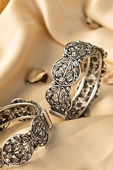 White Finish Temple Bangles In Sterling Silver (Set Of 2)