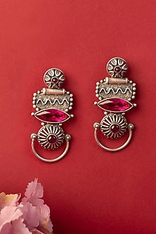 White Finish Kempstone Temple Dangler Earrings In Sterling Silver