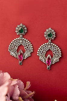 White Finish Kempstone Temple Dangler Earrings In Sterling Silver