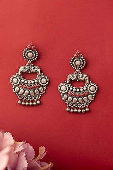 White Finish Kempstone Temple Dangler Earrings In Sterling Silver