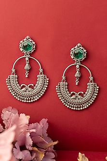 White Finish Kempstone Temple Dangler Earrings In Sterling Silver