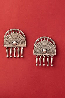 White Finish Temple Stud Earrings In Sterling Silver