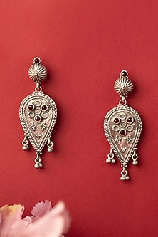 White Finish Kempstone Temple Dangler Earrings In Sterling Silver