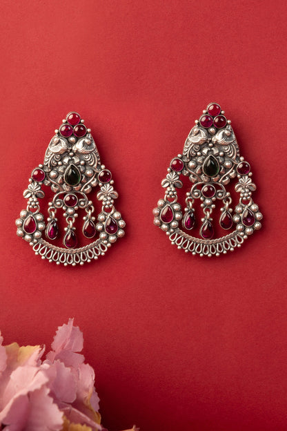 White Finish Kempstone Temple Dangler Earrings In Sterling Silver