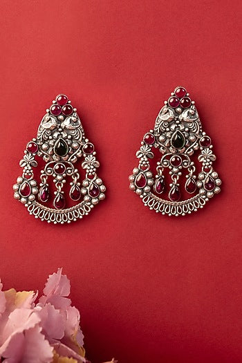 White Finish Kempstone Temple Dangler Earrings In Sterling Silver