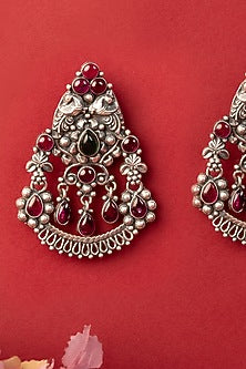 White Finish Kempstone Temple Dangler Earrings In Sterling Silver