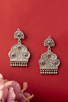 White Finish Kempstone Temple Dangler Earrings In Sterling Silver