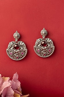 White Finish Kempstone Temple Dangler Earrings In Sterling Silver