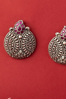 White Finish Temple Stud Earrings In Sterling Silver