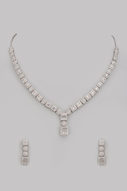 White Finish Cubic Zircon Necklace Set In Sterling Silver