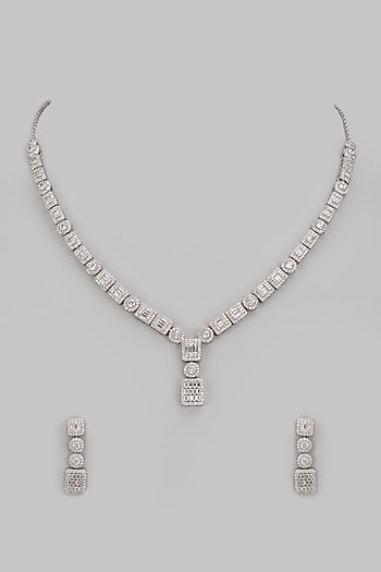 White Finish Cubic Zircon Necklace Set In Sterling Silver