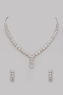 White Finish Cubic Zircon Necklace Set In Sterling Silver