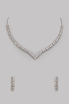 White Finish Cubic Zircon Necklace Set In Sterling Silver