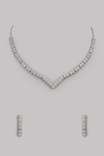 White Finish Cubic Zircon Necklace Set In Sterling Silver