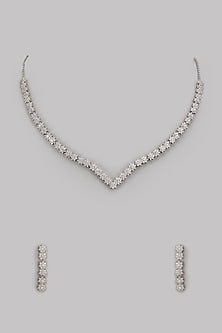 White Finish Cubic Zircon Necklace Set In Sterling Silver