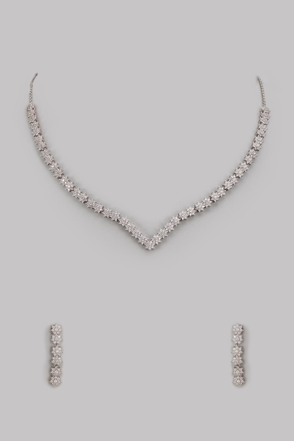 White Finish Cubic Zircon Necklace Set In Sterling Silver
