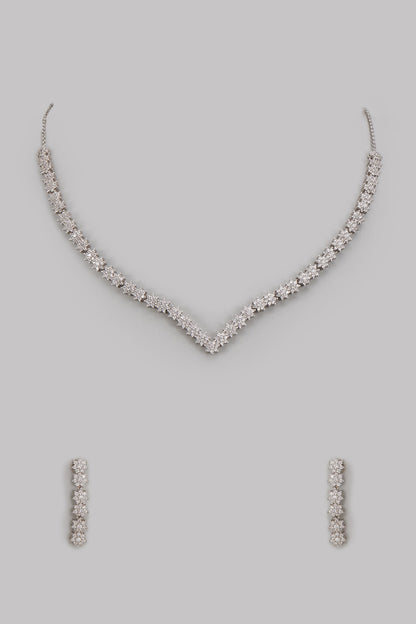 White Finish Cubic Zircon Necklace Set In Sterling Silver