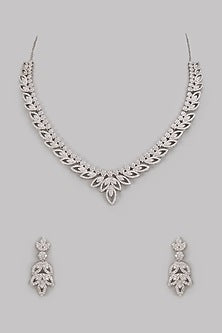 White Finish Cubic Zircon Necklace Set In Sterling Silver