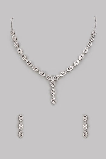 White Finish Cubic Zircon Necklace Set In Sterling Silver