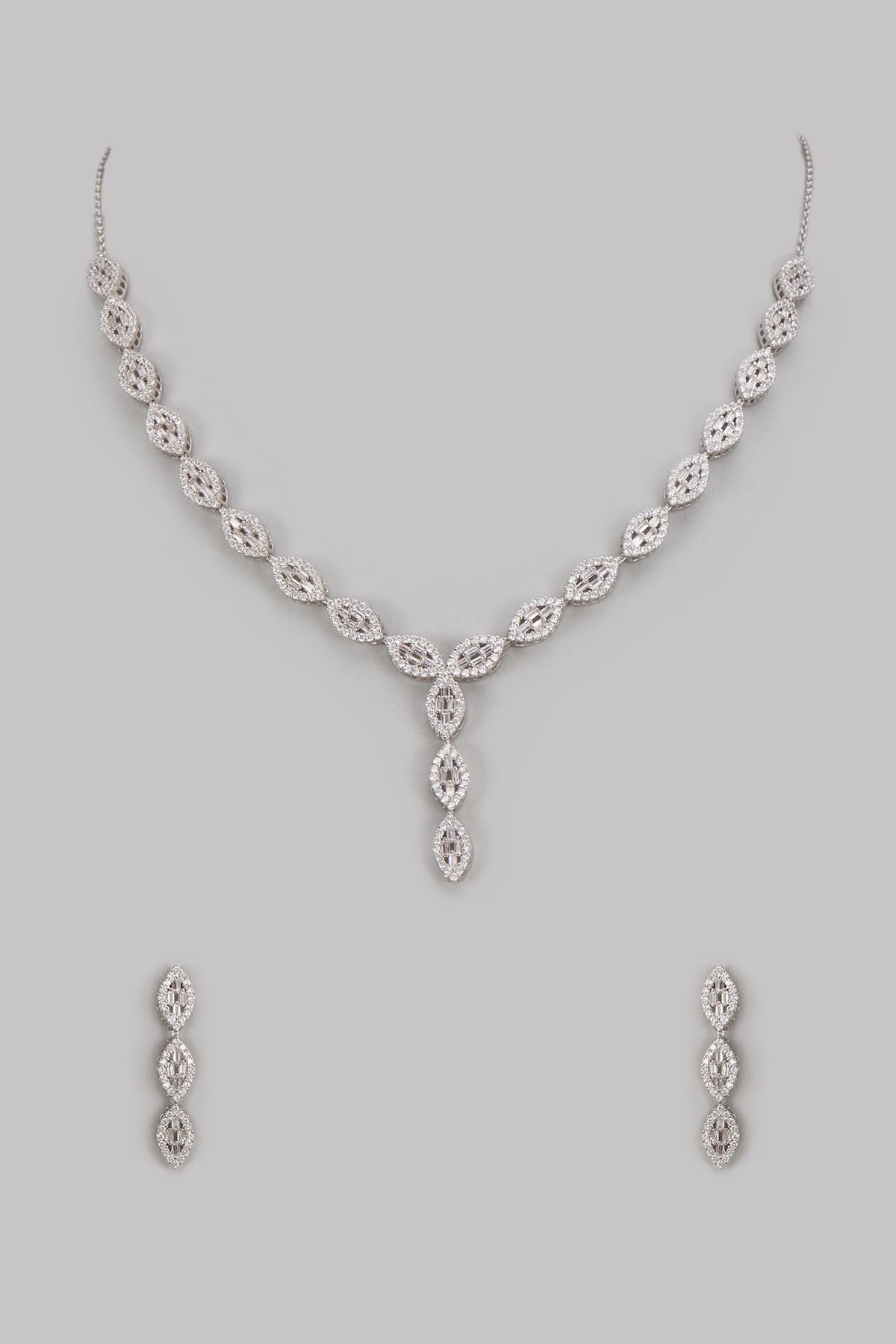 White Finish Cubic Zircon Necklace Set In Sterling Silver