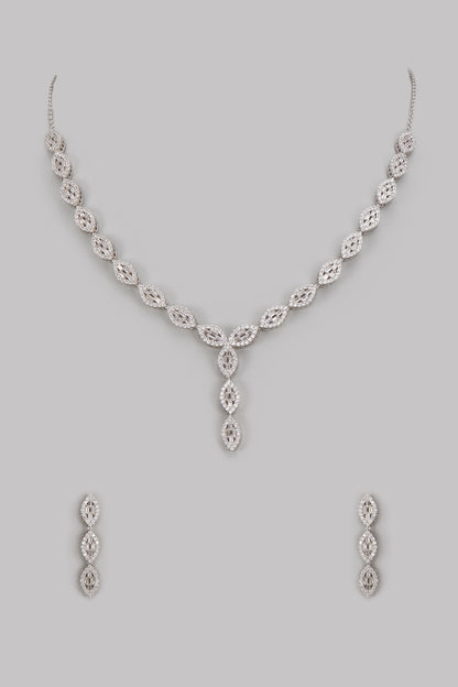 White Finish Cubic Zircon Necklace Set In Sterling Silver