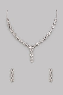White Finish Cubic Zircon Necklace Set In Sterling Silver